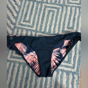 Navy and Pink Leaf Print Bikini Bottom